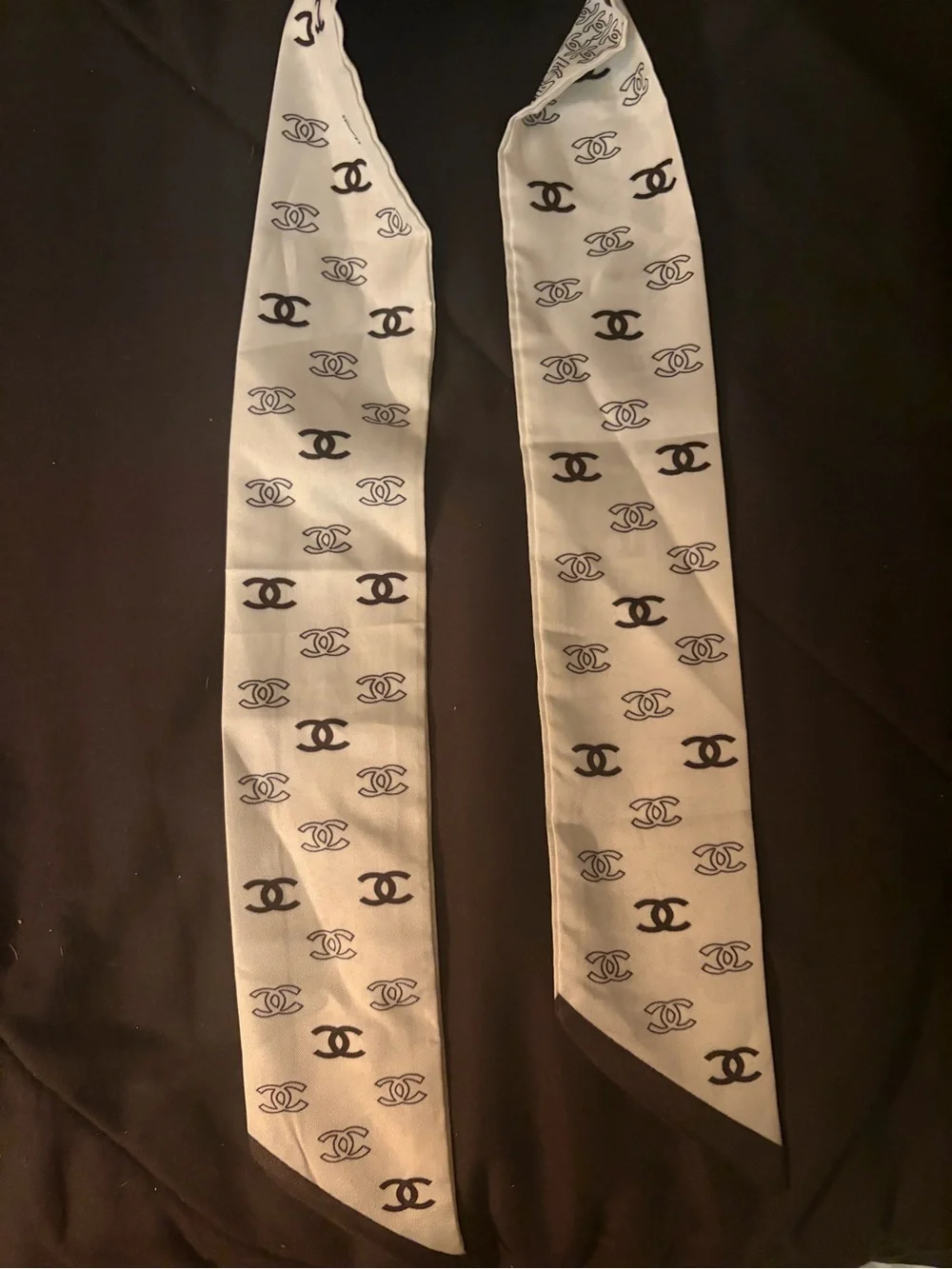 Inspired  White and Black Logo Twilly Scarf Accent